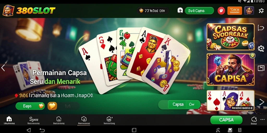 Tampilan antarmuka permainan Capsa yang menarik di 380SLOT.