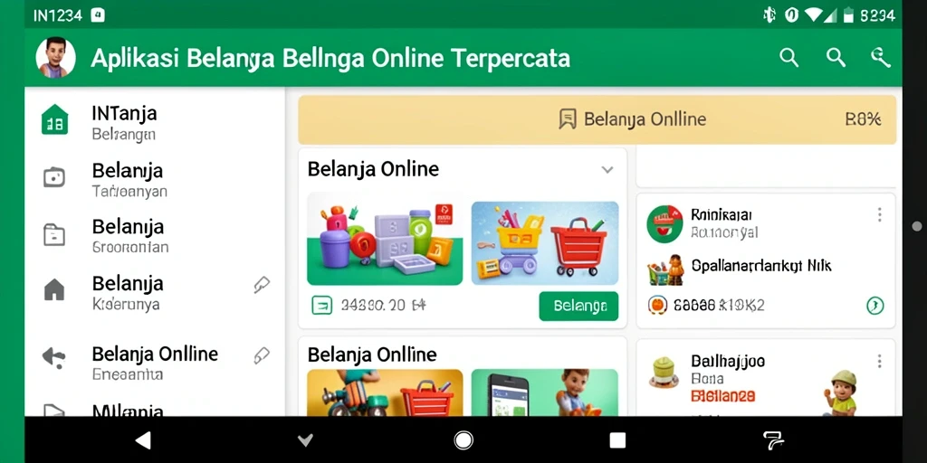 Tampilan antarmuka aplikasi IN1234 untuk belanja online.