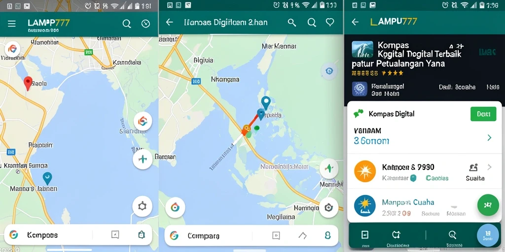 Antarmuka aplikasi LAMPU777 yang menampilkan fungsi Kompas Digital.