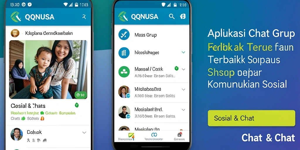 Antarmuka aplikasi QQNUSA dengan fitur Chat Grup yang lengkap.