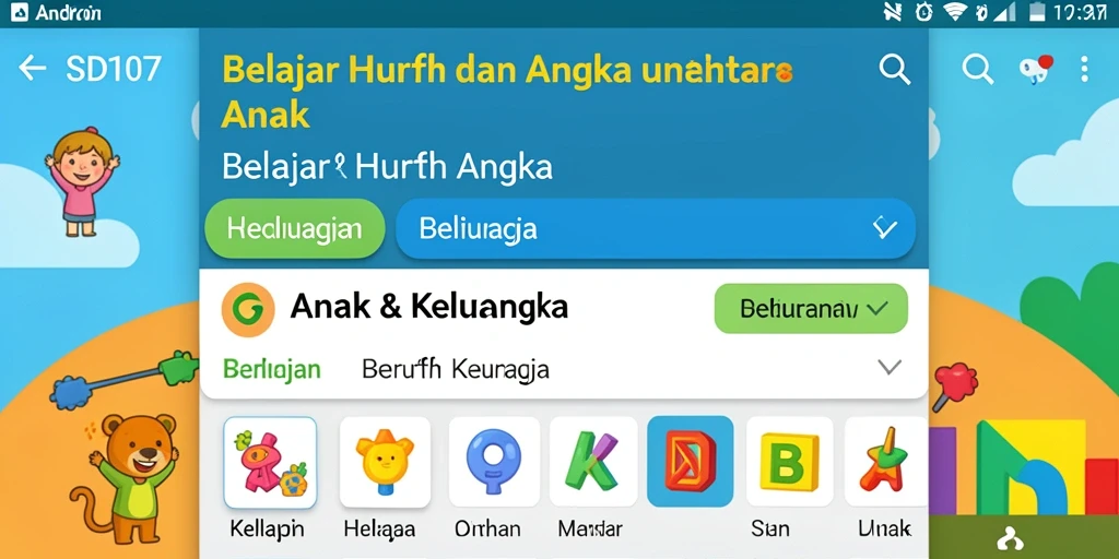 Tampilan antarmuka aplikasi SD107 yang ramah anak dan interaktif.